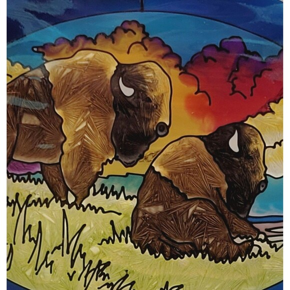 Roaming BuffaloHand Painted Suncatcher Glass Oval Shape Chain AMIA of Denver - Picture 3 of 4